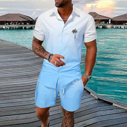 Gradient 3D Printing Outdoor Short-sleeved Shorts 2-piece Set
